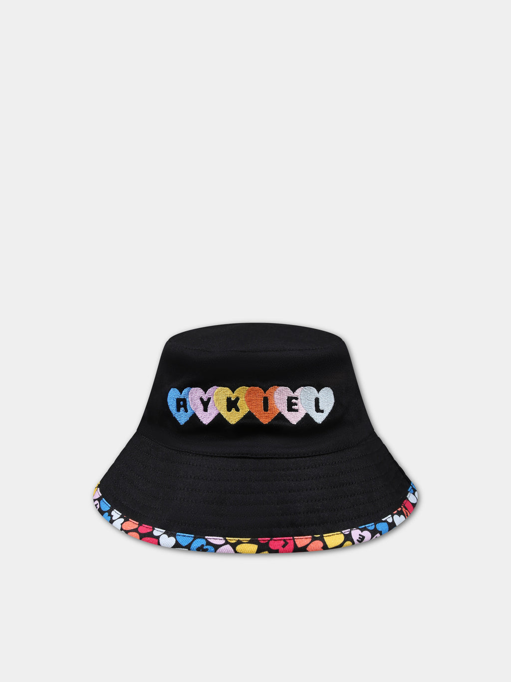 Cloche nera per bambina con cuori multicolor e logo